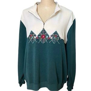 Vintage Embroidered Flower Granny Cottagecore 1/4 Zip Sweatshirt 2X